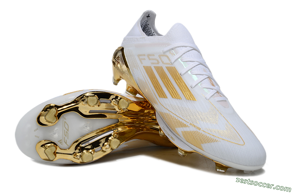 Adidas F50+ Elite Lightstrike Pro FG Low-Tops Soccer Cleats - White/Gold 3