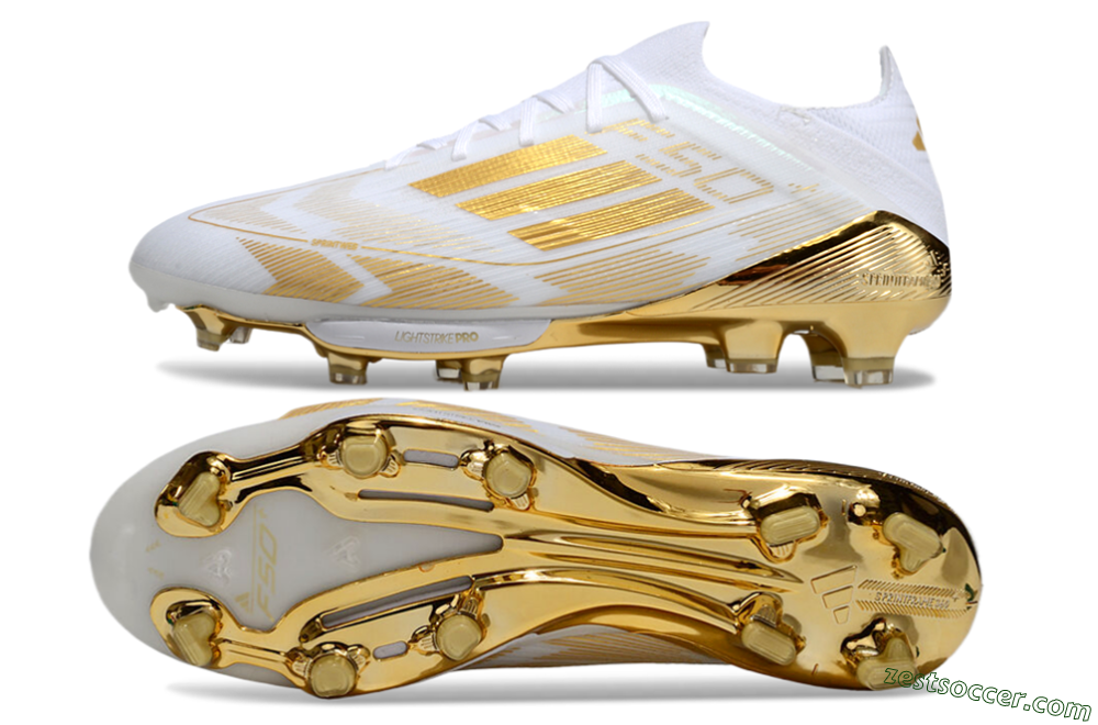 Adidas F50+ Elite Lightstrike Pro FG Low-Tops Soccer Cleats - White/Gold 1