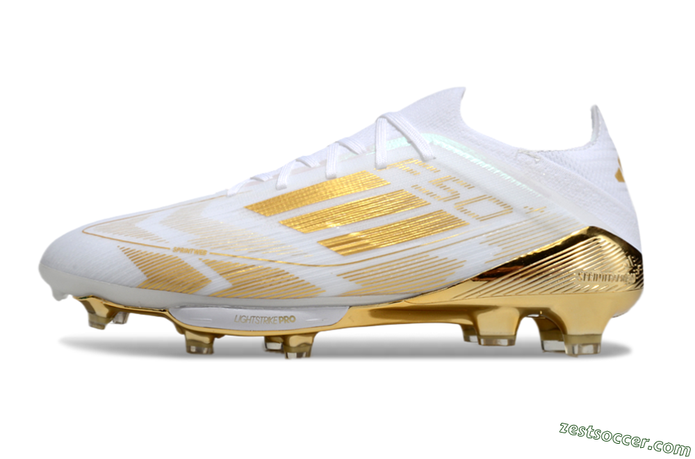 Adidas F50+ Elite Lightstrike Pro FG Low-Tops Soccer Cleats - White/Gold 2