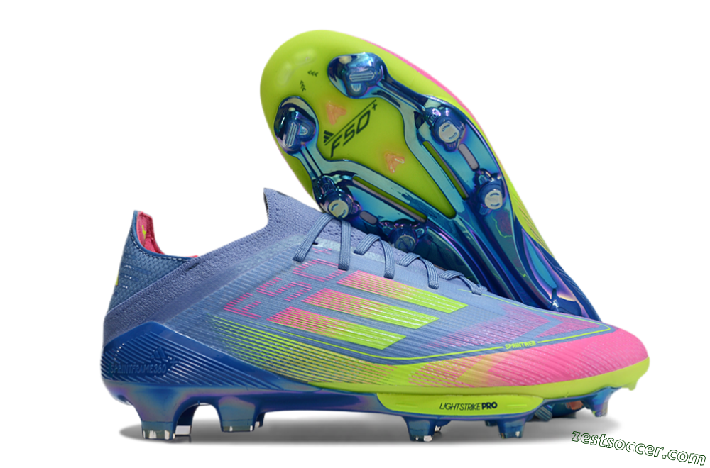 Adidas F50+ Elite Lightstrike Pro FG Low-Tops Soccer Cleats - Blue/Pink/Yellow 0