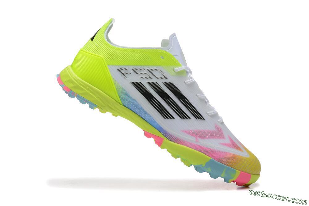 Adidas F50 Pro TF Low-Tops Soccer Shoes - White/Pink/Black/Yellow 4