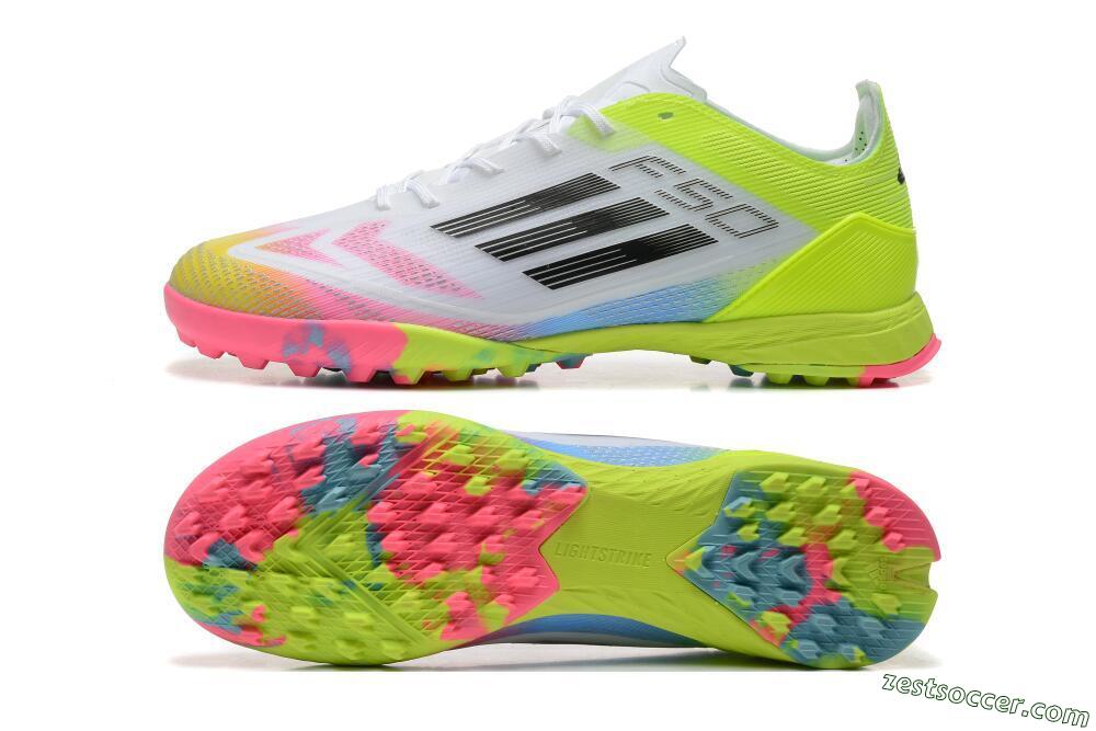 Adidas F50 Pro TF Low-Tops Soccer Shoes - White/Pink/Black/Yellow 1