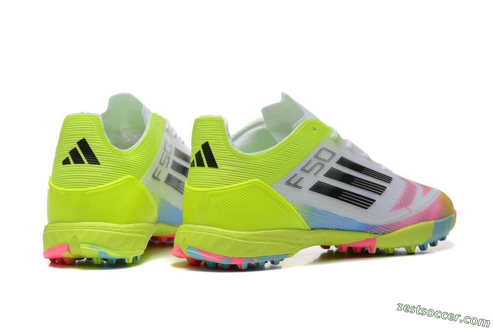 Adidas F50 Pro TF Low-Tops Soccer Shoes - White/Pink/Black/Yellow 5