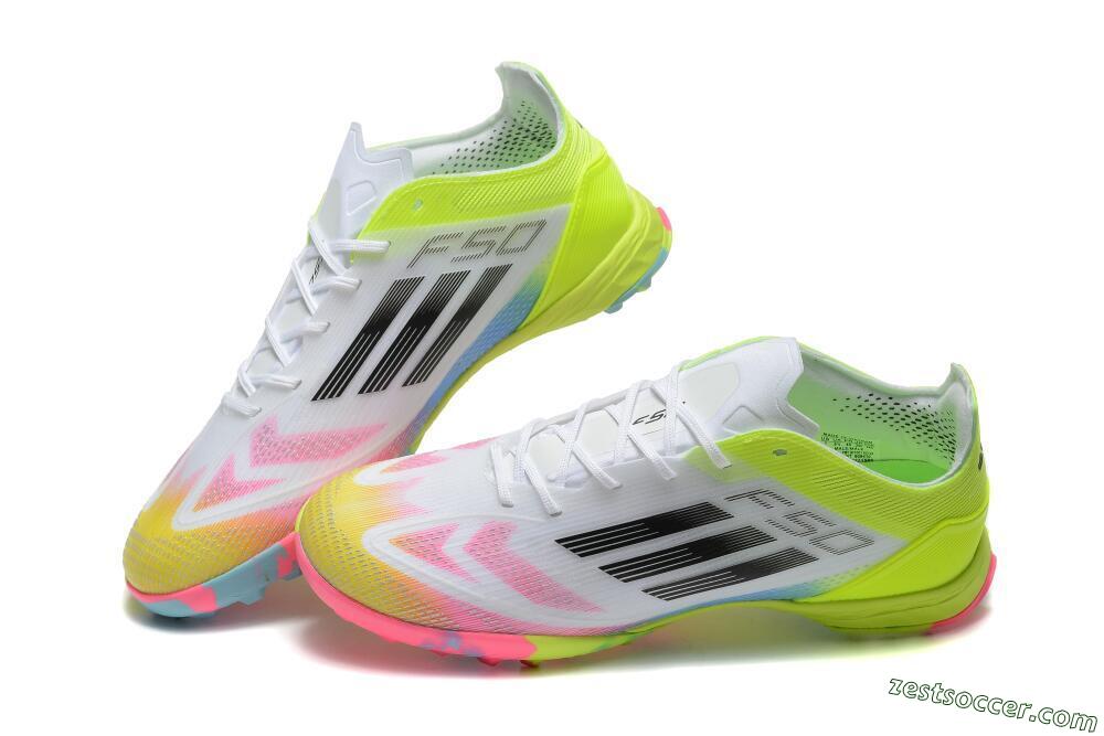 Adidas F50 Pro TF Low-Tops Soccer Shoes - White/Pink/Black/Yellow 3