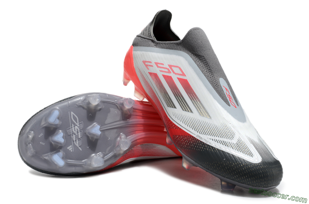 Adidas F50 Elite Laceless FG Low-Tops Soccer Cleats - White/Silver/Red 3