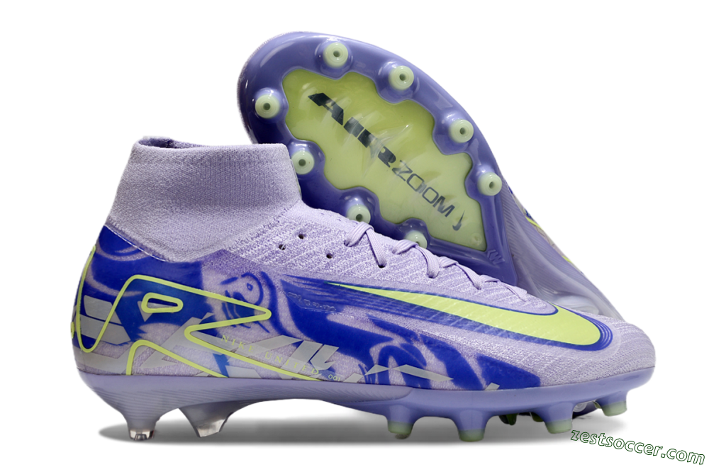 Nike Air Zoom Mercurial Superfly 10 Elite AG High-Tops Soccer Cleats - Purple/Yellow/Blue 0