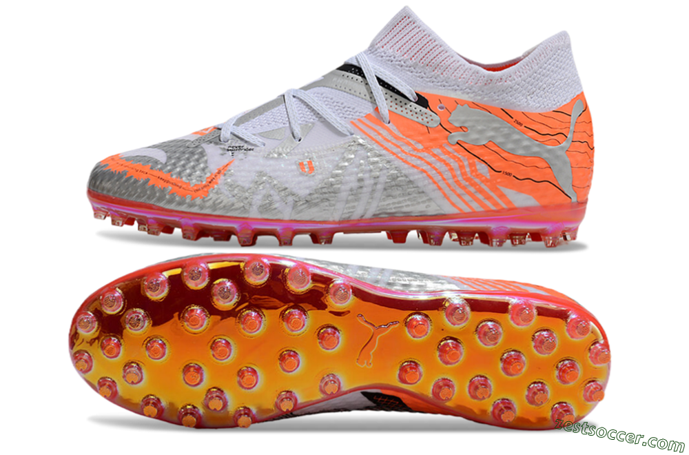 Puma Future Ultimate MG Low-Tops Soccer Cleats - Silver/White/Orange 1