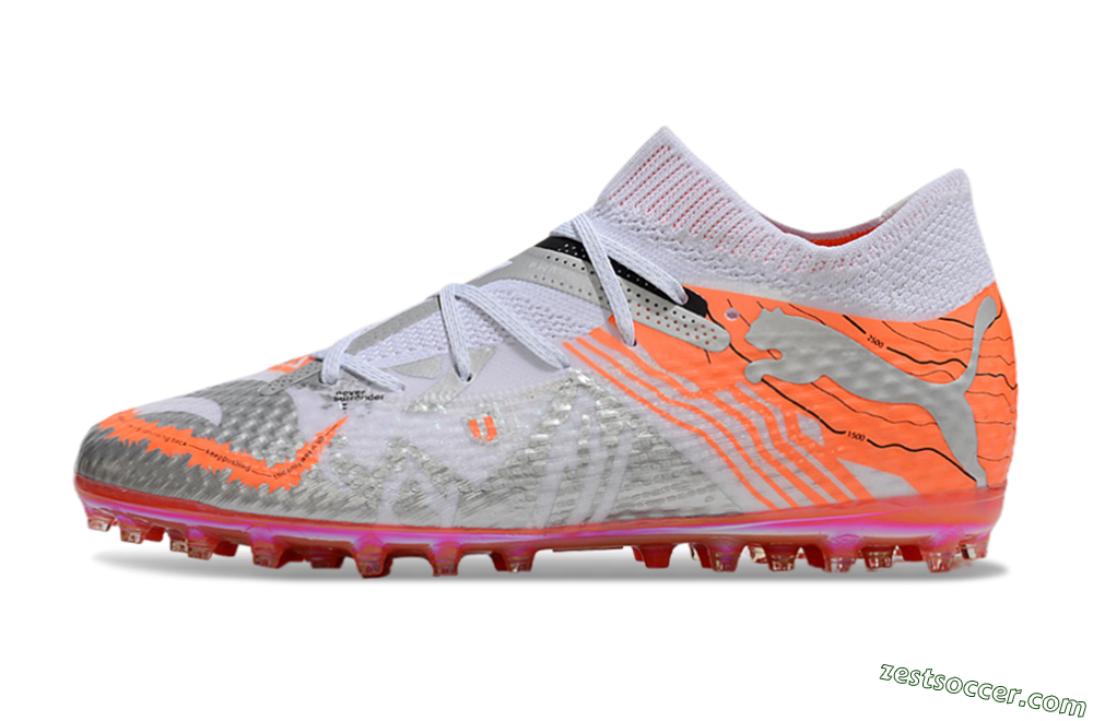 Puma Future Ultimate MG Low-Tops Soccer Cleats - Silver/White/Orange 2