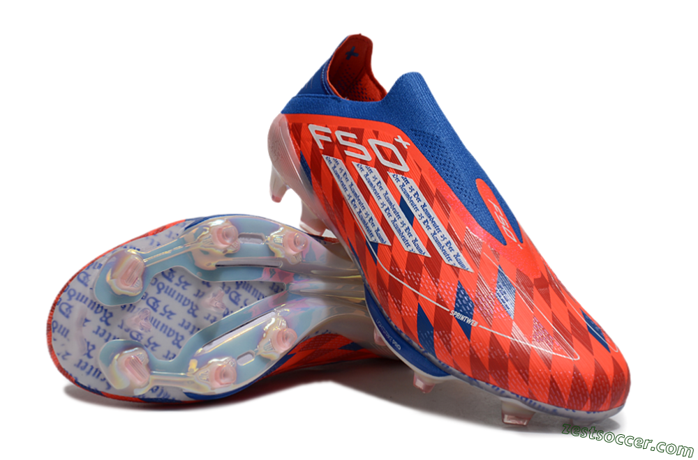 didas F50+ Elite Lightstrike Pro Laceless FG Low-Tops Soccer Cleats - Red/White/Blue 3