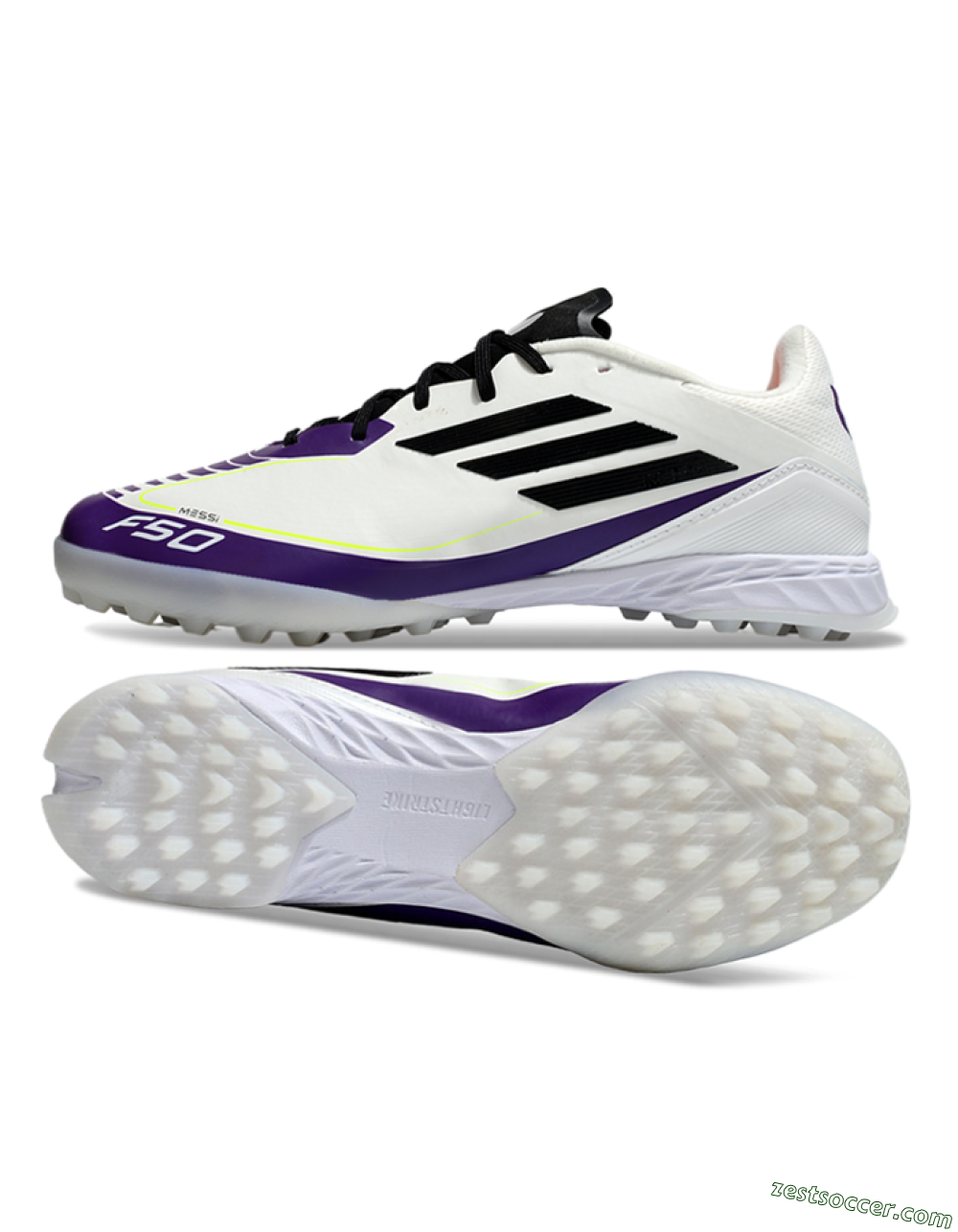 Messi x Adidas F50 Pro TF Low-Tops Soccer Shoes - White/Black/Purple 1