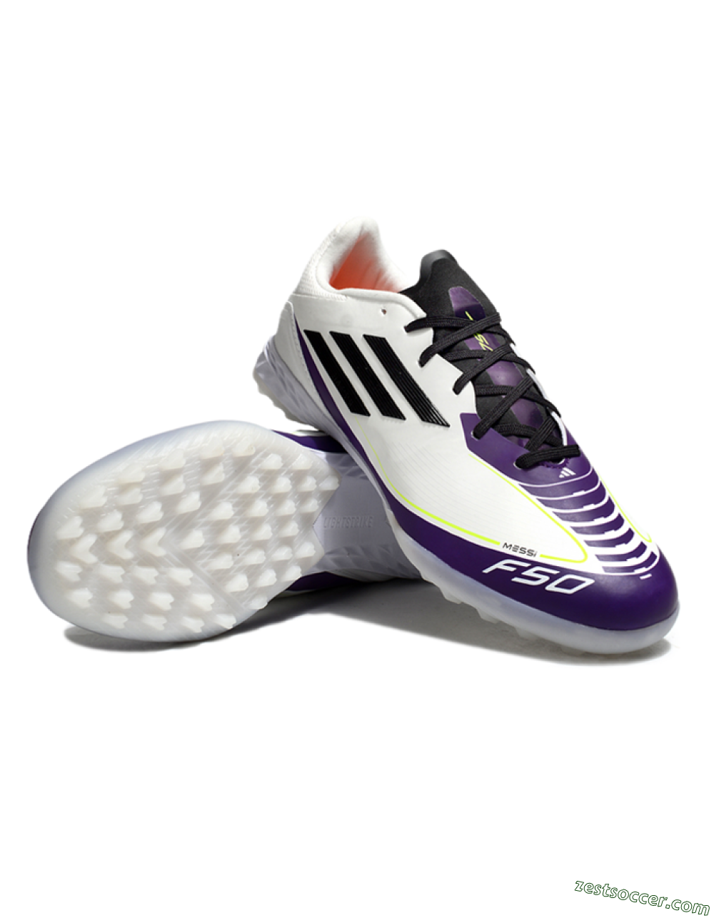 Messi x Adidas F50 Pro TF Low-Tops Soccer Shoes - White/Black/Purple 3