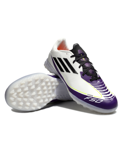 Messi x Adidas F50 Pro TF Low-Tops Soccer Shoes - White/Black/Purple