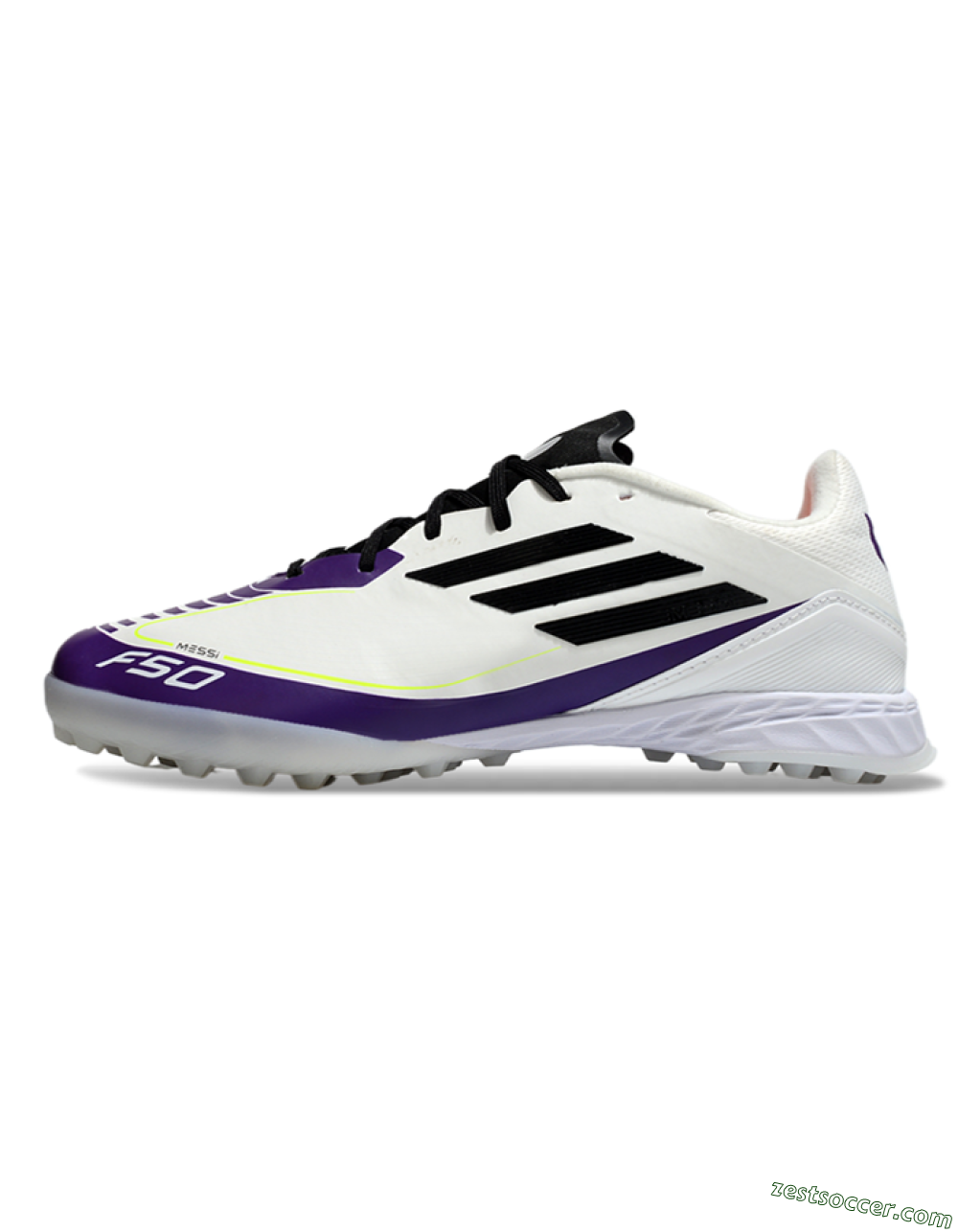 Messi x Adidas F50 Pro TF Low-Tops Soccer Shoes - White/Black/Purple 2