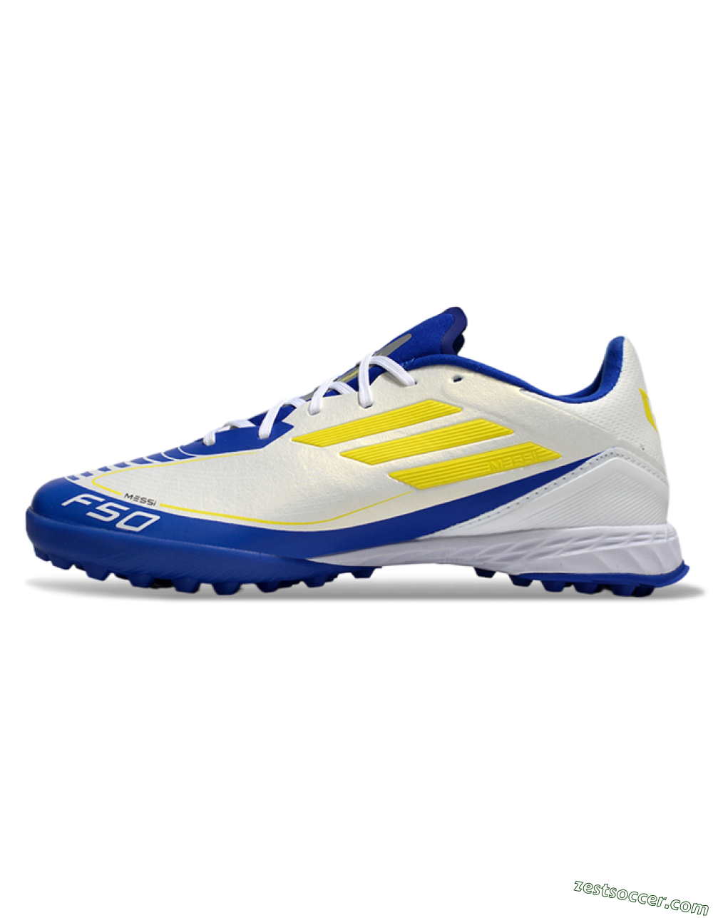 Messi x Adidas F50 Pro TF Low-Tops Soccer Shoes - White/Yellow/Blue 2