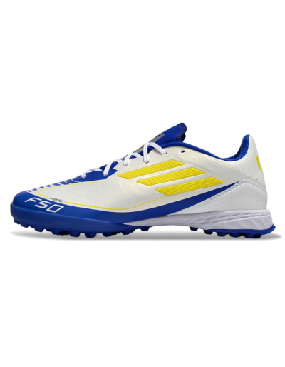 Messi x Adidas F50 Pro TF Low-Tops Soccer Shoes - White/Yellow/Blue