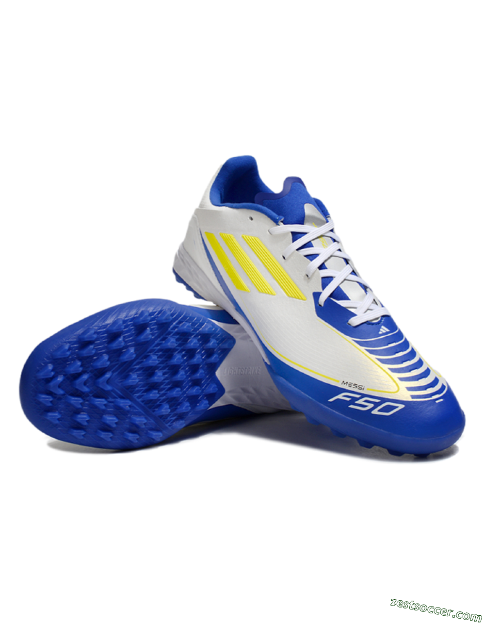 Messi x Adidas F50 Pro TF Low-Tops Soccer Shoes - White/Yellow/Blue 3