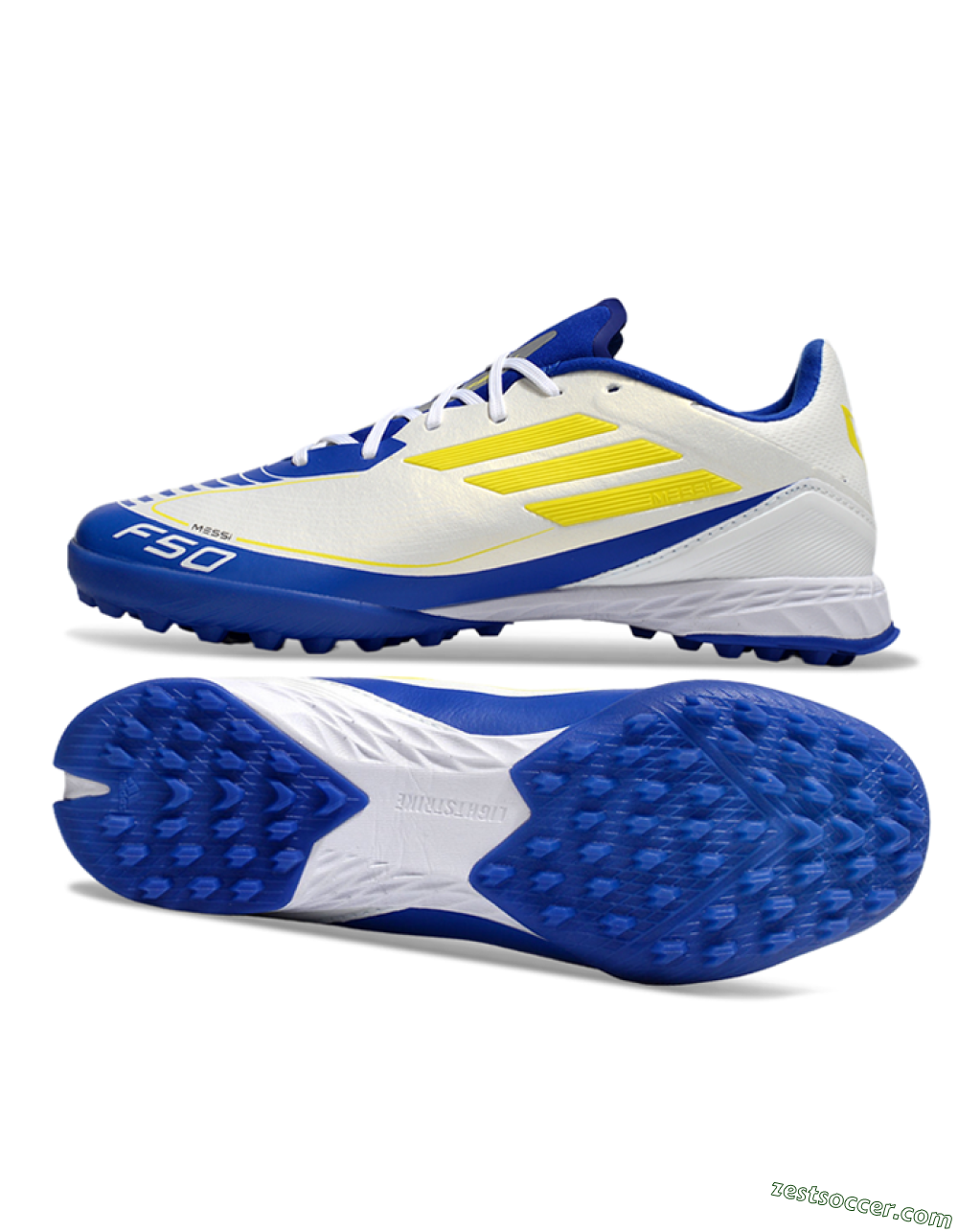 Messi x Adidas F50 Pro TF Low-Tops Soccer Shoes - White/Yellow/Blue 1