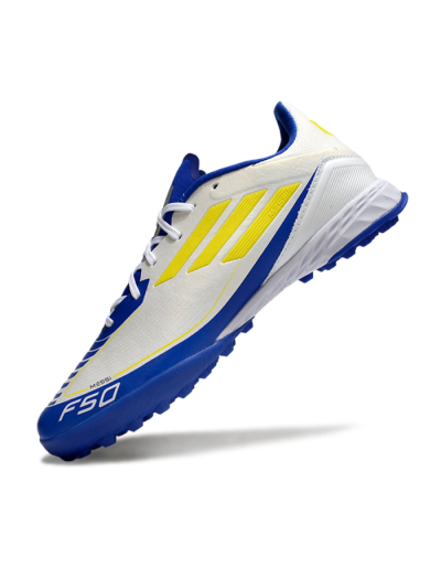Messi x Adidas F50 Pro TF Low-Tops Soccer Shoes - White/Yellow/Blue