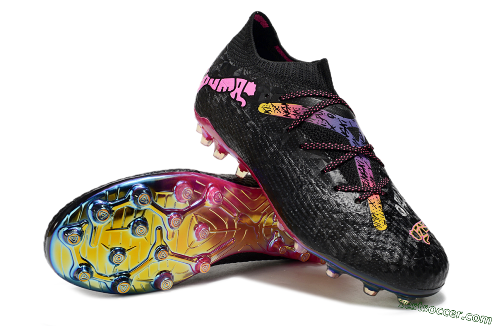 Puma Future Ultimate MG Low-Tops Soccer Cleats - Black/Pink/Yellow 3