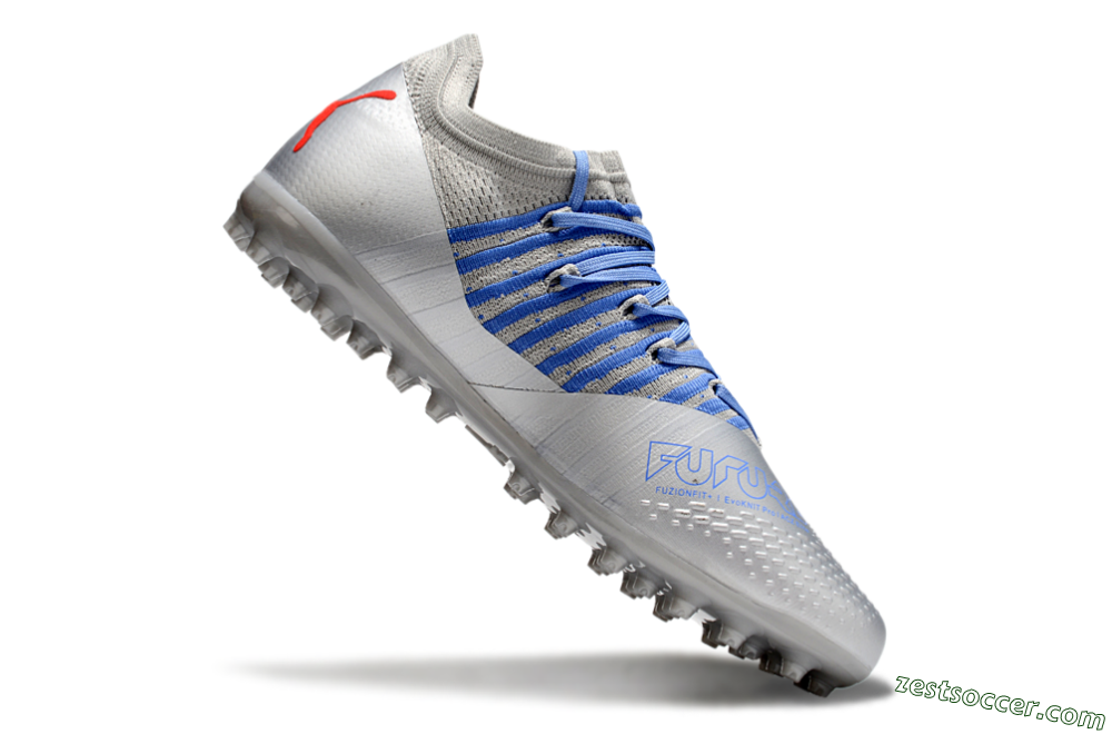 Puma Future Ultimate MG Low-Tops Soccer Cleats - Silver/Blue/Red 4