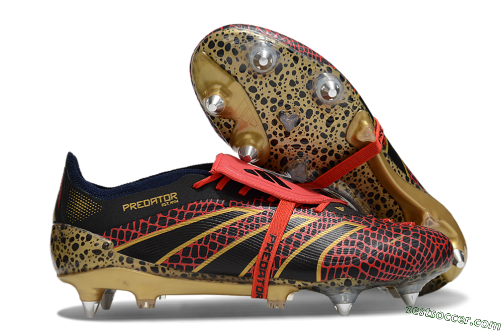 Adidas Predator 25 Elite Foldover Tongue SG Low-Tops Soccer Cleats - Black/Red/Gold 0