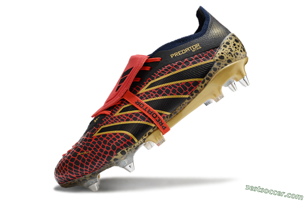 Adidas Predator 25 Elite Foldover Tongue SG Low-Tops Soccer Cleats - Black/Red/Gold 5