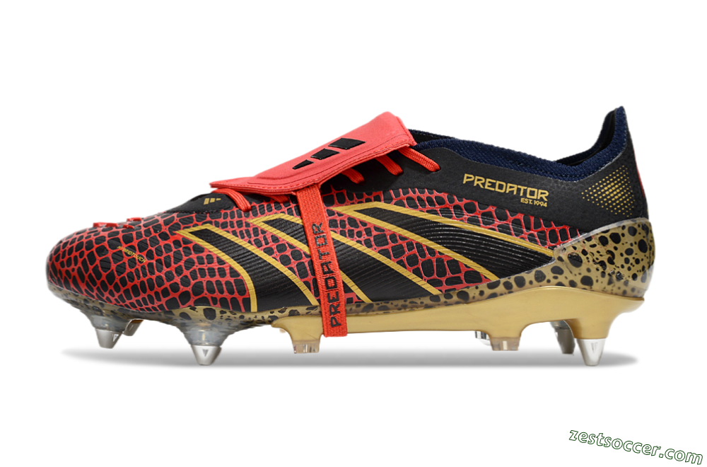 Adidas Predator 25 Elite Foldover Tongue SG Low-Tops Soccer Cleats - Black/Red/Gold 2