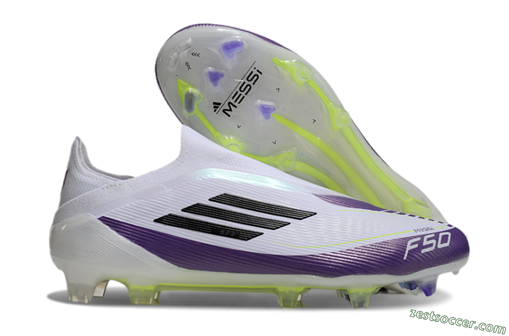 Messi x Adidas F50 Elite Laceless FG Low-Tops Soccer Cleats - White/Black/Purple 0