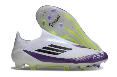 Messi x Adidas F50 Elite Laceless FG Low-Tops Soccer Cleats - White/Black/Purple