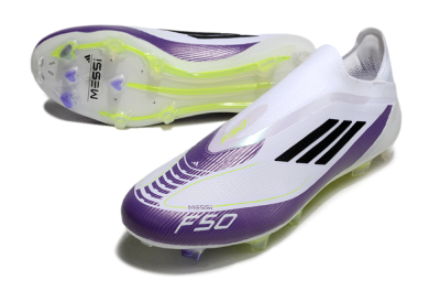 Messi x Adidas F50 Elite Laceless FG Low-Tops Soccer Cleats - White/Black/Purple