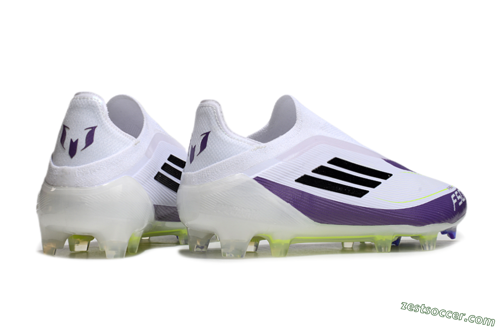 Messi x Adidas F50 Elite Laceless FG Low-Tops Soccer Cleats - White/Black/Purple 6