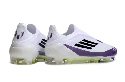 Messi x Adidas F50 Elite Laceless FG Low-Tops Soccer Cleats - White/Black/Purple