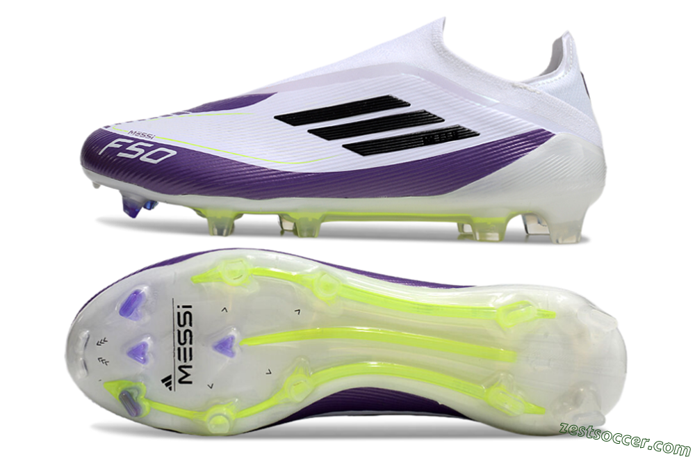 Messi x Adidas F50 Elite Laceless FG Low-Tops Soccer Cleats - White/Black/Purple 1