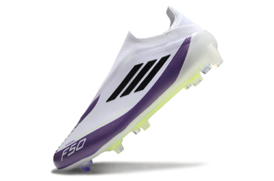 Messi x Adidas F50 Elite Laceless FG Low-Tops Soccer Cleats - White/Black/Purple