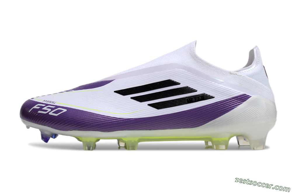 Messi x Adidas F50 Elite Laceless FG Low-Tops Soccer Cleats - White/Black/Purple 2