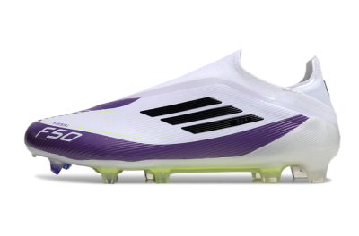 Messi x Adidas F50 Elite Laceless FG Low-Tops Soccer Cleats - White/Black/Purple