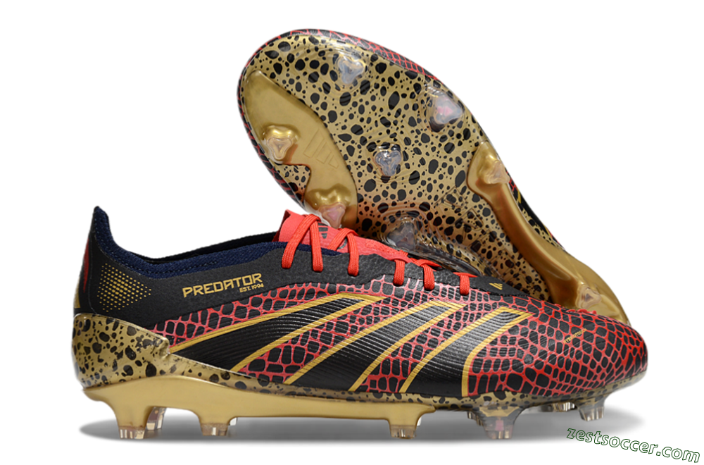 Adidas Predator Elite FG Low-Tops Soccer Cleats - Black/Red/Gold 0