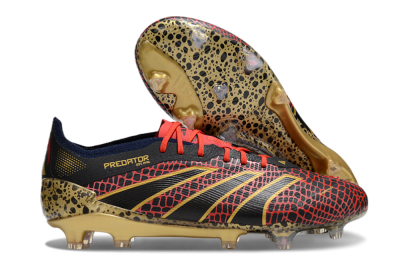 Adidas Predator Elite FG Low-Tops Soccer Cleats - Black/Red/Gold