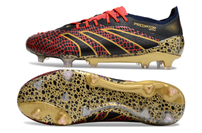 Adidas Predator Elite FG Low-Tops Soccer Cleats - Black/Red/Gold