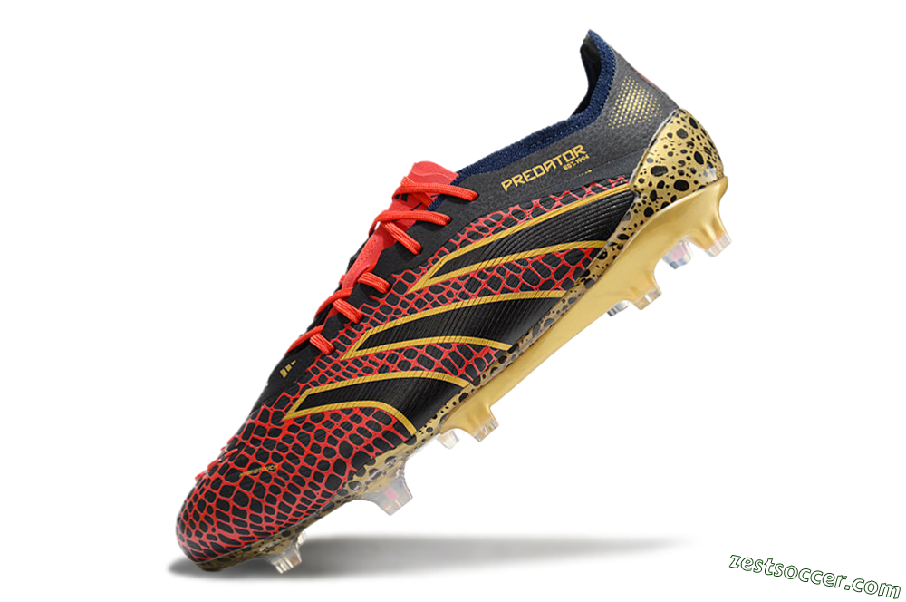 Adidas Predator Elite FG Low-Tops Soccer Cleats - Black/Red/Gold 5