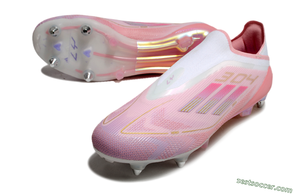 Adidas F50 304 Elite Laceless SG Low-Tops Soccer Cleats - Pink/White/Gold 3
