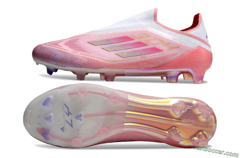 Adidas F50 Elite Laceless FG Low-Tops Soccer Cleats - White/Pink/Gold 6