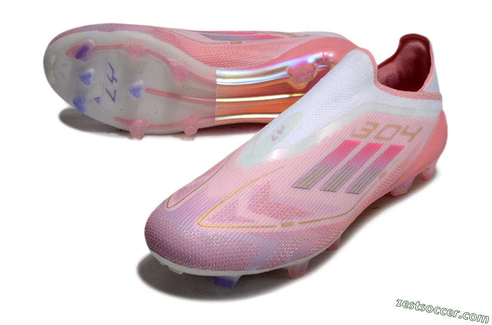 Adidas F50 Elite Laceless FG Low-Tops Soccer Cleats - White/Pink/Gold 2