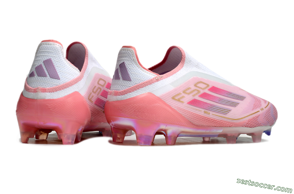Adidas F50 Elite Laceless FG Low-Tops Soccer Cleats - White/Pink/Gold 5