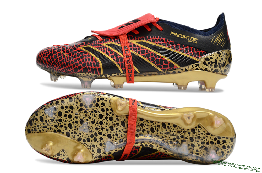 Adidas Predator Elite Foldover Tongue FG Low-Tops Soccer Cleats - Red/Black/Gold 1