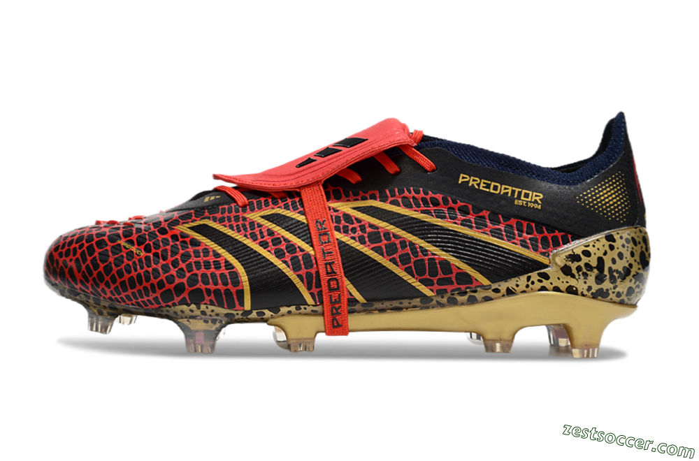 Adidas Predator Elite Foldover Tongue FG Low-Tops Soccer Cleats - Red/Black/Gold 2