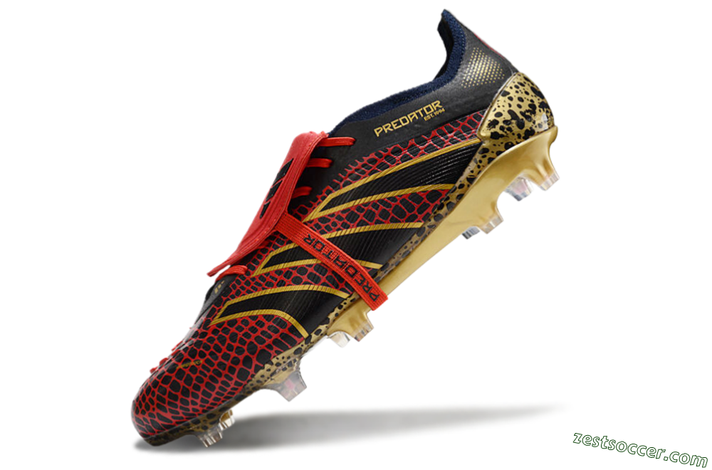 Adidas Predator Elite Foldover Tongue FG Low-Tops Soccer Cleats - Red/Black/Gold 5