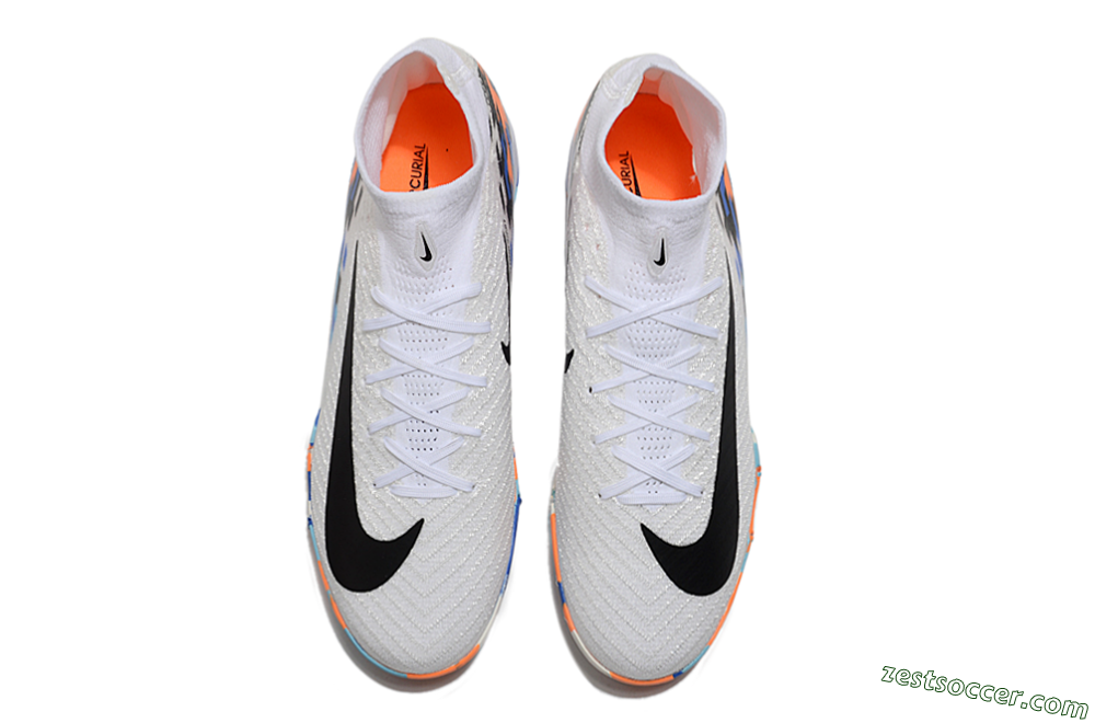 Nike Air Zoom Mercurial Superfly 10 Elite TF High-Tops Soccer Shoes - White/Blue/Orange 4