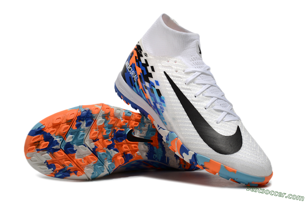 Nike Air Zoom Mercurial Superfly 10 Elite TF High-Tops Soccer Shoes - White/Blue/Orange 3