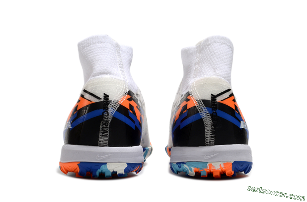 Nike Air Zoom Mercurial Superfly 10 Elite TF High-Tops Soccer Shoes - White/Blue/Orange 5